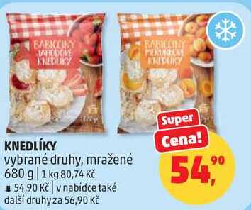 KNEDLÍKY vybrané druhy, mražené, 680 g