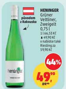 HENINGER Grüner původem Veltliner, 0,75 l 