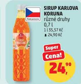 SIRUP KARLOVA KORUNA různé druhy, 0,7 l