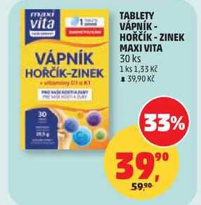 TABLETY VÁPNÍK - HOŘČÍK - ZINEK MAXI VITA, 30 ks