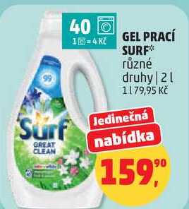 SURF prací gel, různé druhy, 2 l 