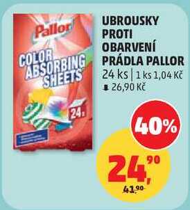UBROUSKY PROTI OBARVENÍ ABSORBING PRÁDLA PALLOR SHEETS, 24 ks