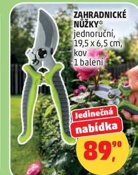 ZAHRADNICKÉ NŮŽKY jednoruční, 19,5 x 6,5 cm, kov, 1 balení  