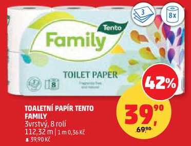 TOALETNÍ PAPÍR TENTO FAMILY, 3vrstvý, 8 rolí