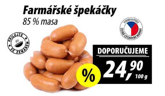 Farmářské špekáčky 85% masa, 100 g