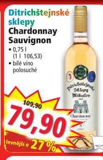 Ditrichštejnské sklepy Chardonnay Sauvignon, 0,75 l