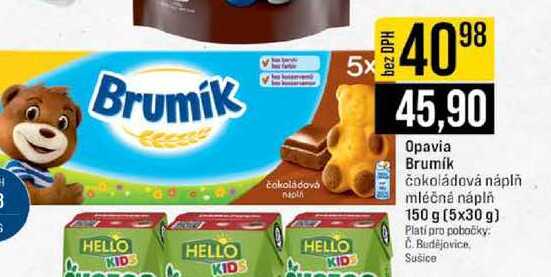 Opavia Brumik čokoládová náplň mléčná náplň 150 g (5x30 g)