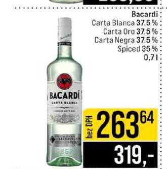 Bacardi Carta Blanca 37,5% Carta Oro 37.5 % Carta Negra 37.5% Spiced 35% 0.7l