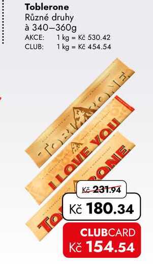 Toblerone Různé druhy à 340-360g