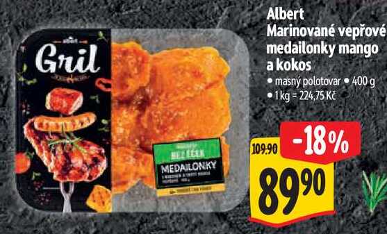 Albert Marinované vepřové medailonky mango a kokos, 400 g