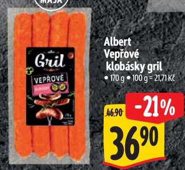 Albert Vepřové klobásky gril, 170 g