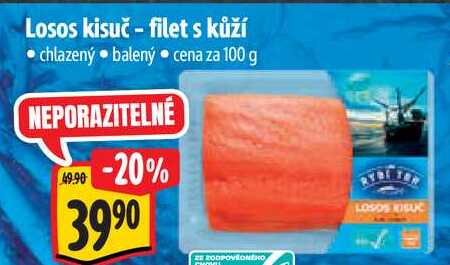 Losos kisuč - filet s kůží, cena za 100 g   