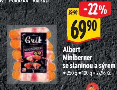 Albert Miniberner se slaninou a sýrem, 250 g