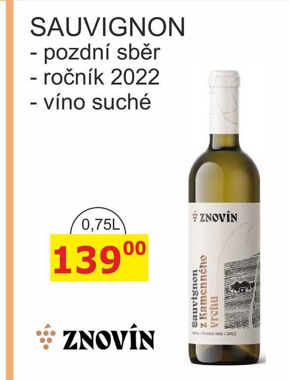 ZNOVÍN ZNOJMO 0,75L SAUVIGNON - pozdní sběr ročník 2022 - víno suché 
