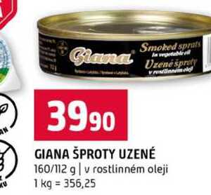 GIANA ŠPROTY UZENÉ 160/112 g v rostlinném oleji