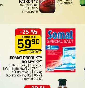 SOMAT PRODUKTY DO MYČKY* čistič myčky | 3 × 20 g leštidlo do myčky | 750 ml sůl do myčky | 1.5 kg tablety do myčky | 85 ks