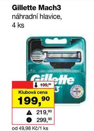 Gillette Mach3 náhradní hlavice, 4 ks