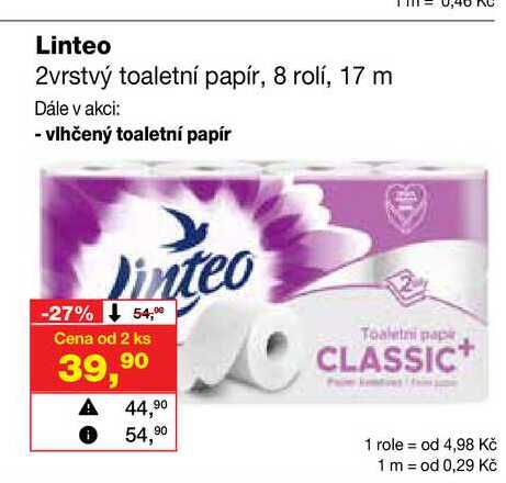 Linteo 2vrstvý toaletní papír, 8 rolí, 17 m