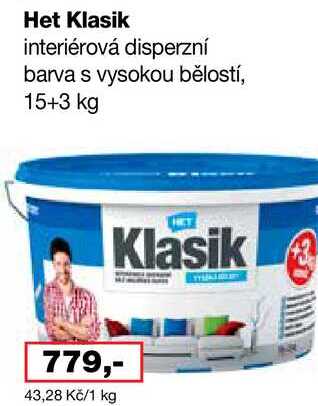 Het Klasik interiérová disperzní barva s vysokou bělostí, 15+3 kg