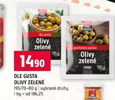 DLE GUSTA OLIVY ZELENÉ 195g 195/70-80 g vybrané druhy