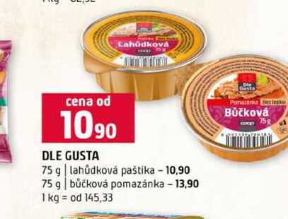 DLE GUSTA 75 g lahůdková paštika 75 g bůčková pomazánka