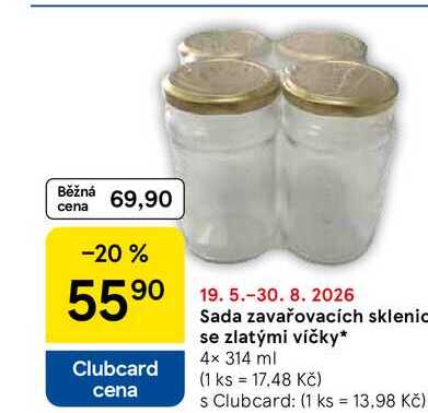 Sada zavařovacích sklenic se zlatými víčky, 4× 314 ml