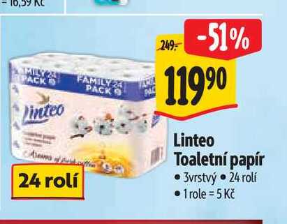 Linteo Toaletní papír 3vrstvý 24 rolí