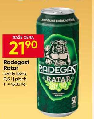 Radegast Ratar světlý ležák 0,5l plech