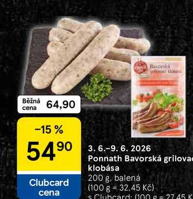 Ponnath Bavorská grilova klobása, 200 g, balená  