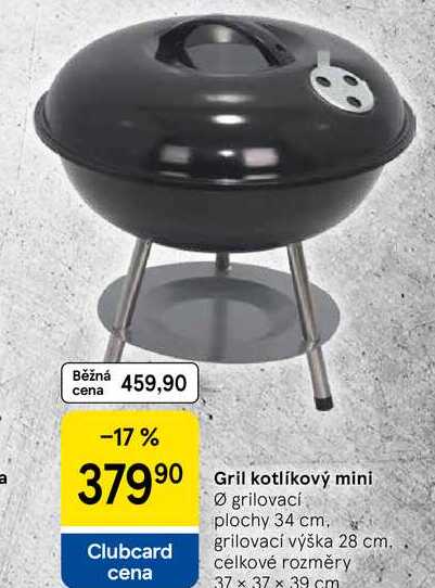 Gril kotlíkový mini, Ø grilovací plochy 34 cm, grilovací výška 28 cm. celkové rozměry 37 x 37 x 39 cm