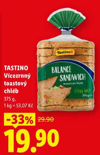 TASTINO Vícezrnný toastový chléb, 375g