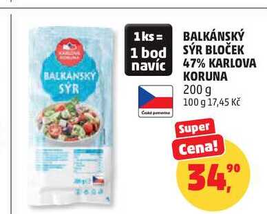 BALKÁNSKÝ SÝR BLOČEK 47% KARLOVA KORUNA, 200 g