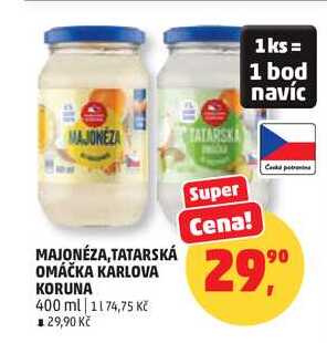 MAJONÉZA,TATARSKÁ OMÁČKA KARLOVA KORUNA, 400 ml 