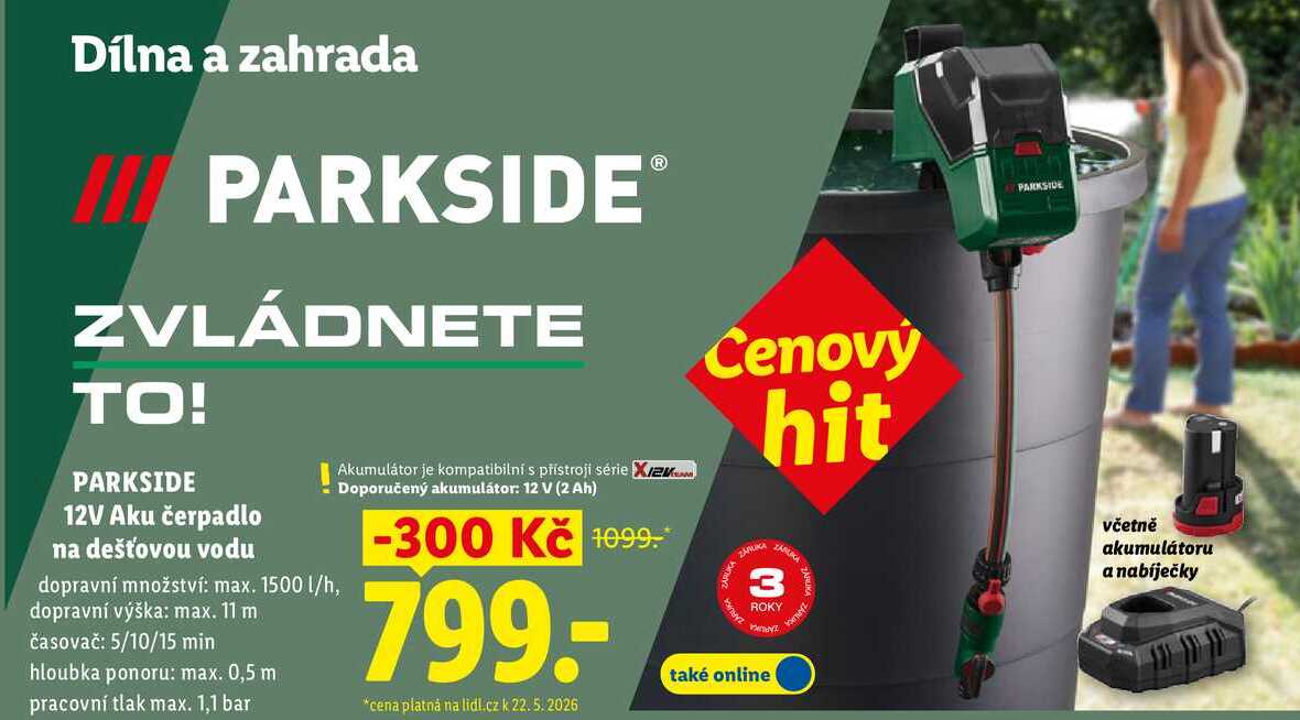 PARKSIDE 12V Aku čerpadlo na dešťovou vodu