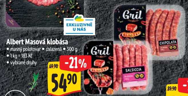 Albert Masová klobása, masný polotovar chlazená 300g