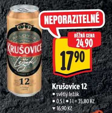 Krušovice 12, světlý ležák 0,51 