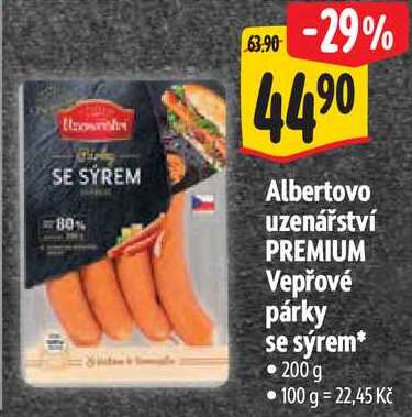 Albertovo uzenářství PREMIUM Vepřové párky se sýrem*, 200 g