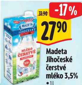 Madeta Jihočeské čerstvé mléko 3,5%, 1 l