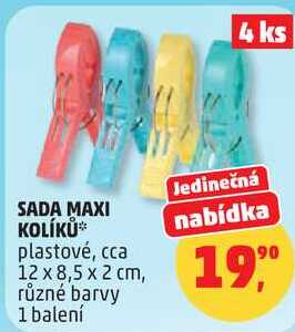SADA MAXI KOLÍKŮ plastové, cca 12 x 8,5 x 2 cm, různé barvy, 1 balení 