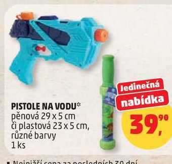 PISTOLE NA VODU pěnová 29 x 5 cm či plastová 23 x 5 cm, různé barvy, 1 ks 