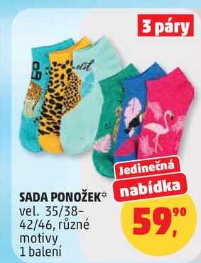 SADA PONOŽEK nabídka vel. 35/38- 42/46, různé motivy, 1 balení 