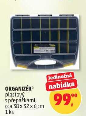 ORGANIZÉR plastový s přepážkami, cca 38 x 32 x 6 cm, 1 ks