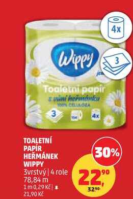 TOALETNÍ PAPÍR HEŘMÁNEK WIPPY 3vrstvý, 4 role 