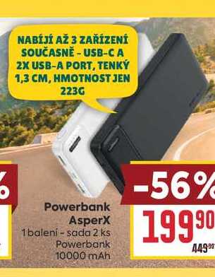Powerbank AsperX 1 balení - sada 2 ks Powerbank 10000 mAh