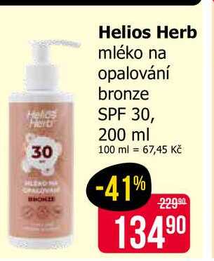 Helios Herb mléko na opalování bronze SPF 30, 200 ml 