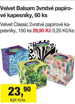 Velvet Balsam 3vrstvé papírové kapesníky, 60 ks