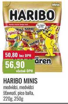 HARIBO MINIS medvídci, medvídci šťavnati, pico balla, 220g, 250g 