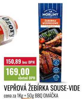 VEPŘOVÁ ŽEBÍRKA SOUSE-VIDE cena za 1Kg + 50g BBQ OMÁČKA 