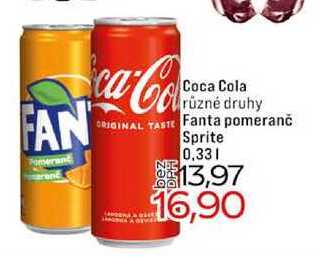 Coca Cola různé druhy Fanta pomeranč Sprite 0,33l