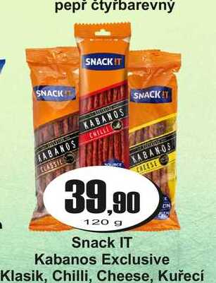 Snack IT Kabanos Exclusive Klasik, Chilli, Cheese, Kuřecí  120g